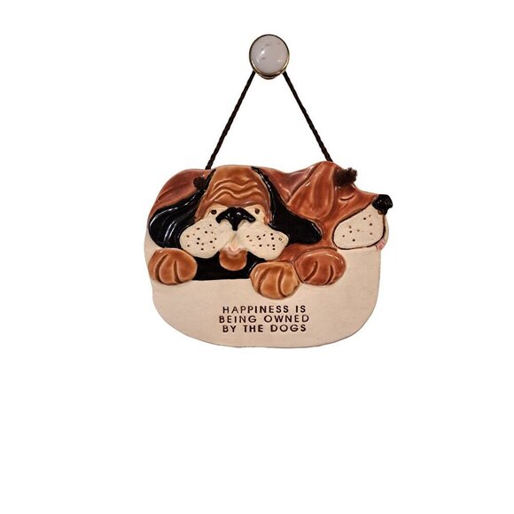 VTG SMOKY MOUNTAIN POTTERY Happiness is Being Owned by the Dogs Hanging Plaque - Picture 1 of 3